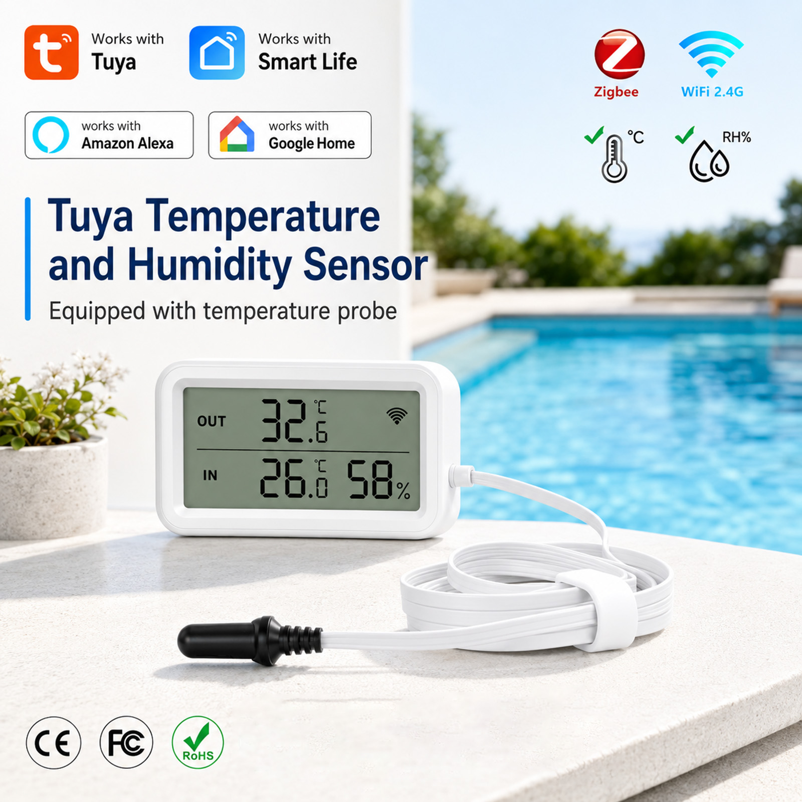 Wifi Thermostat - مقياس حرارة ورطوبة خارجي مقاوم للماء