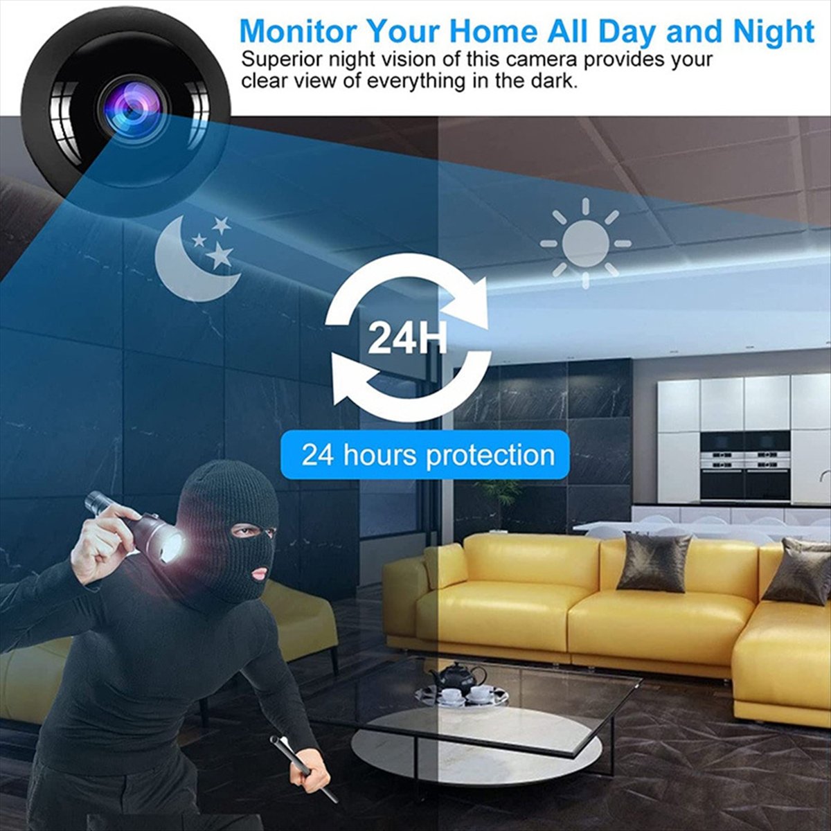 Smart Home Kamera - مستقر-عين السمكة HD للرؤية الليلية المنزل